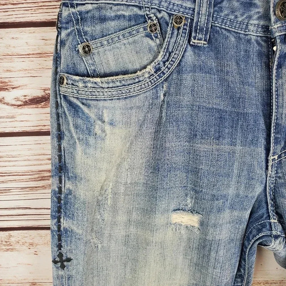 Affliction Premium Mens 34x32 Buckle Blake Distressed Straight Leg Jeans     #49 - Picture 5 of 13